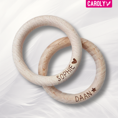 Houten bijtring 7cm met naam