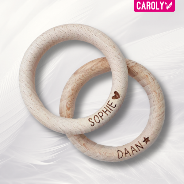 Houten bijtring 7cm met naam