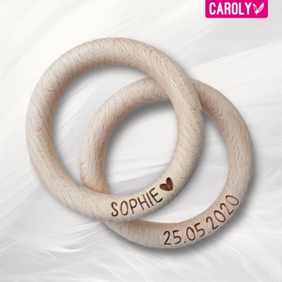 Houten bijtring 7cm met naam en geboortedatum