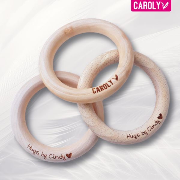 Houten bijtring 7cm met naam of logo