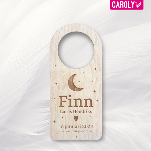 Houten deurhanger maan met naam