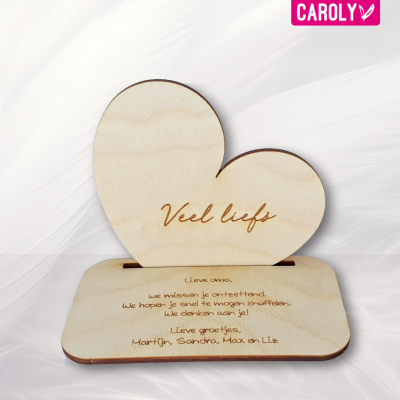 Houten wenskaart hart - veel liefs