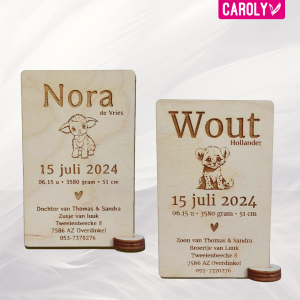 Houten geboortekaartjes