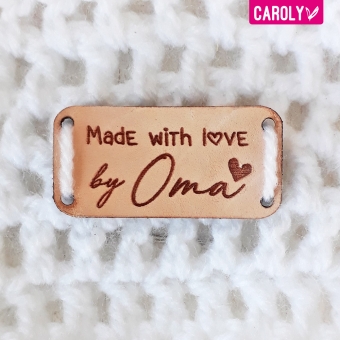 Leren label "Made with love by Oma" 20x40mm