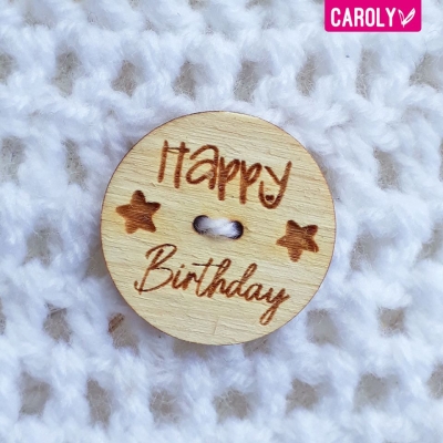Houten knoop "happy birthday" ster