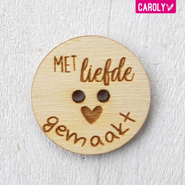 Houten knoop "met liefde gemaakt" 