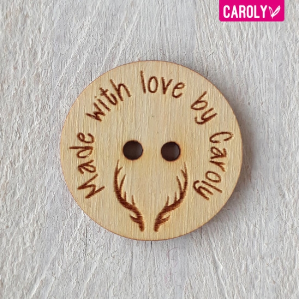 Houten knoop met naam of eigen tekst - gewei