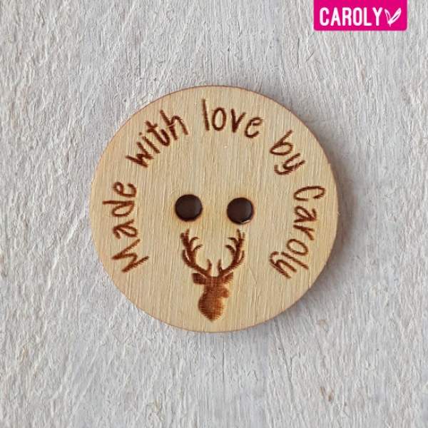 Houten knoop naam of eigen tekst - hertenkop