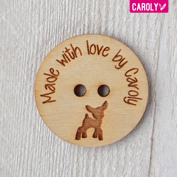 Houten knoop met naam of eigen tekst - hertje