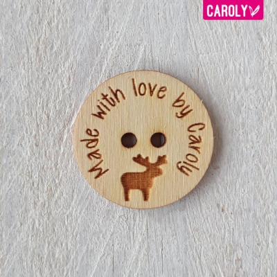 Houten knoop met naam of eigen tekst - rendier