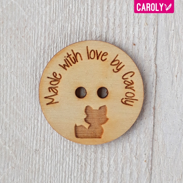 Houten knoop naam of eigen tekst - vosje