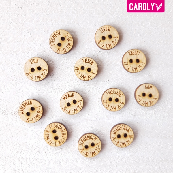 Setje knopen met sterrenbeeld-tekst