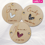 Houten naamlabel met glitter hartje