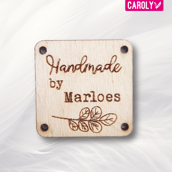 Houten label "flower" met naam 3x3cm