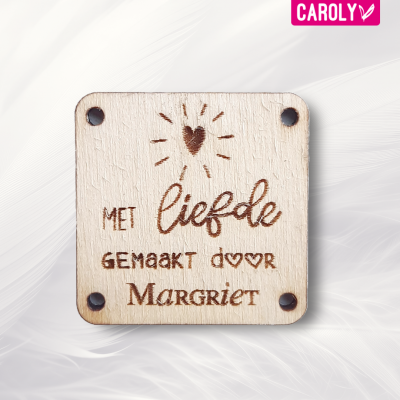 Houten label "zonnetje" met naam 3x3cm