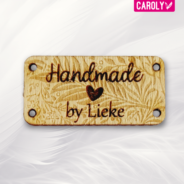 Houten label Handmade - floral