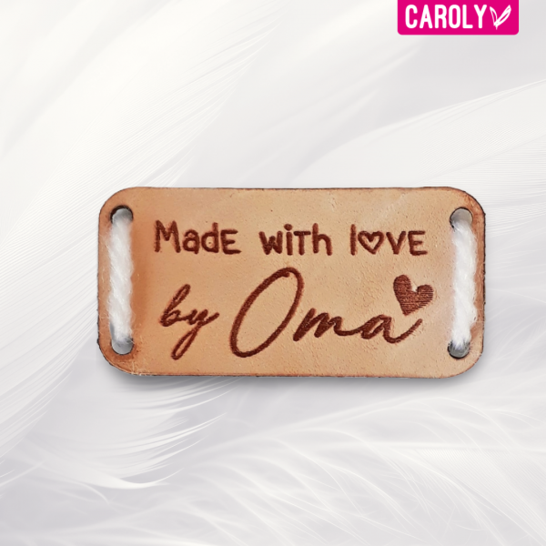 Leren label "Made with love by Oma" 20x40mm