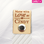 Leren label "made with love by" met naam 25x70mm bovenkant