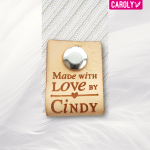 Leren label "handmade by" met naam 25x70mm onderkant