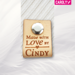 Leren label "made with love by" met naam 25x70mm onderkant