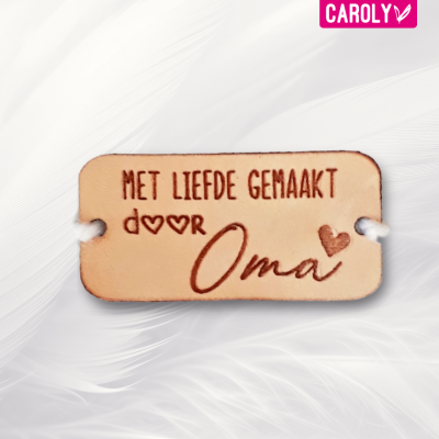 Leren label "Met liefde gemaakt door Oma" 20x40mm