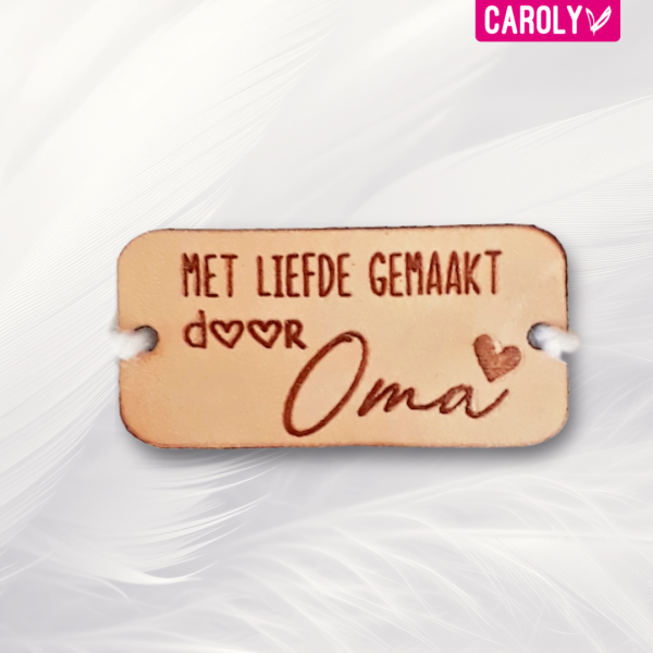 Leren label "Met liefde gemaakt door Oma" 20x40mm