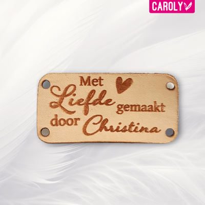 Romantisch leren label "Met liefde gemaakt door" met naam