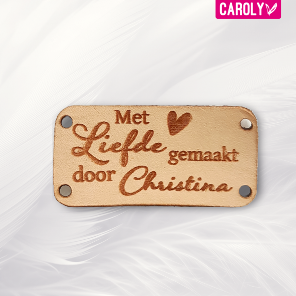 Romantisch leren label "Met liefde gemaakt door" met naam