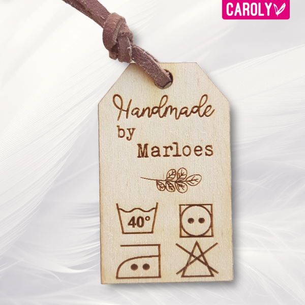 Houten waslabel "Handmade by"