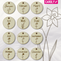 Houten naamlabel "geboortebloem"