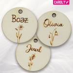 Houten naamlabel "geboortebloem"