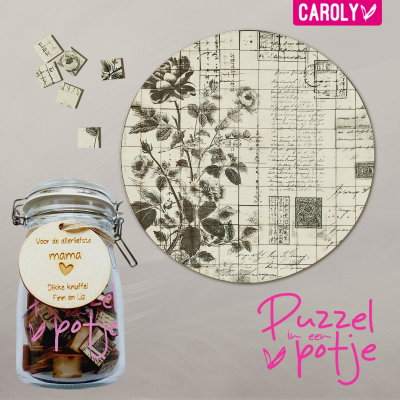 Puzzelpotje houten puzzel "Vintage rose"