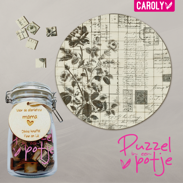 Puzzelpotje houten puzzel "Vintage rose"